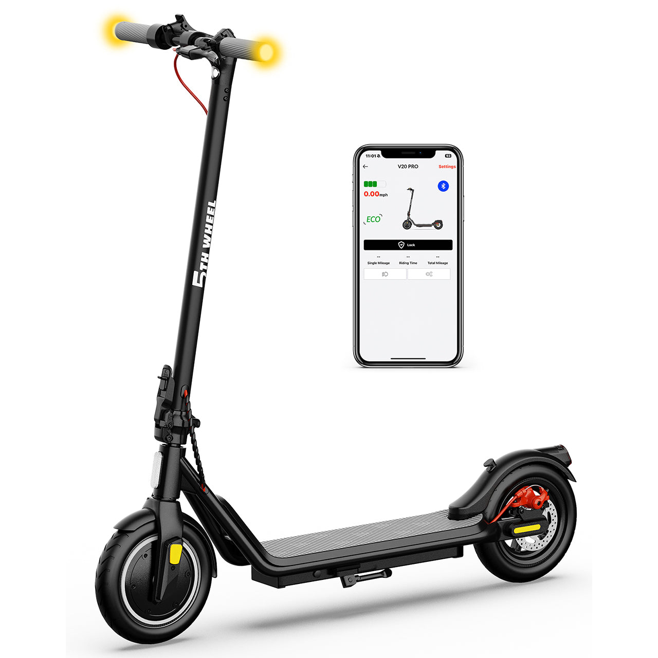 5THWHEEL V20 Pro Electric Scooter with Turn Signals | 350W Motor, 18 Mph, 10" Tires