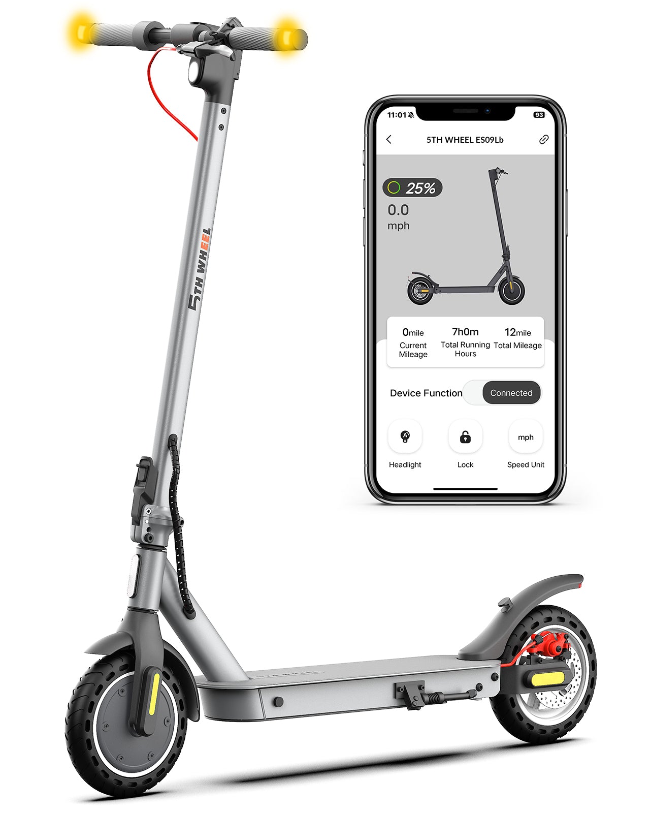 5TH WHEEL W09S 350W Electric Scooter with Turn Signal, 8.5" Solid Tires, 18mph & 20Miles Range, Folding Commuting E-Scooter for Adults with APP Control