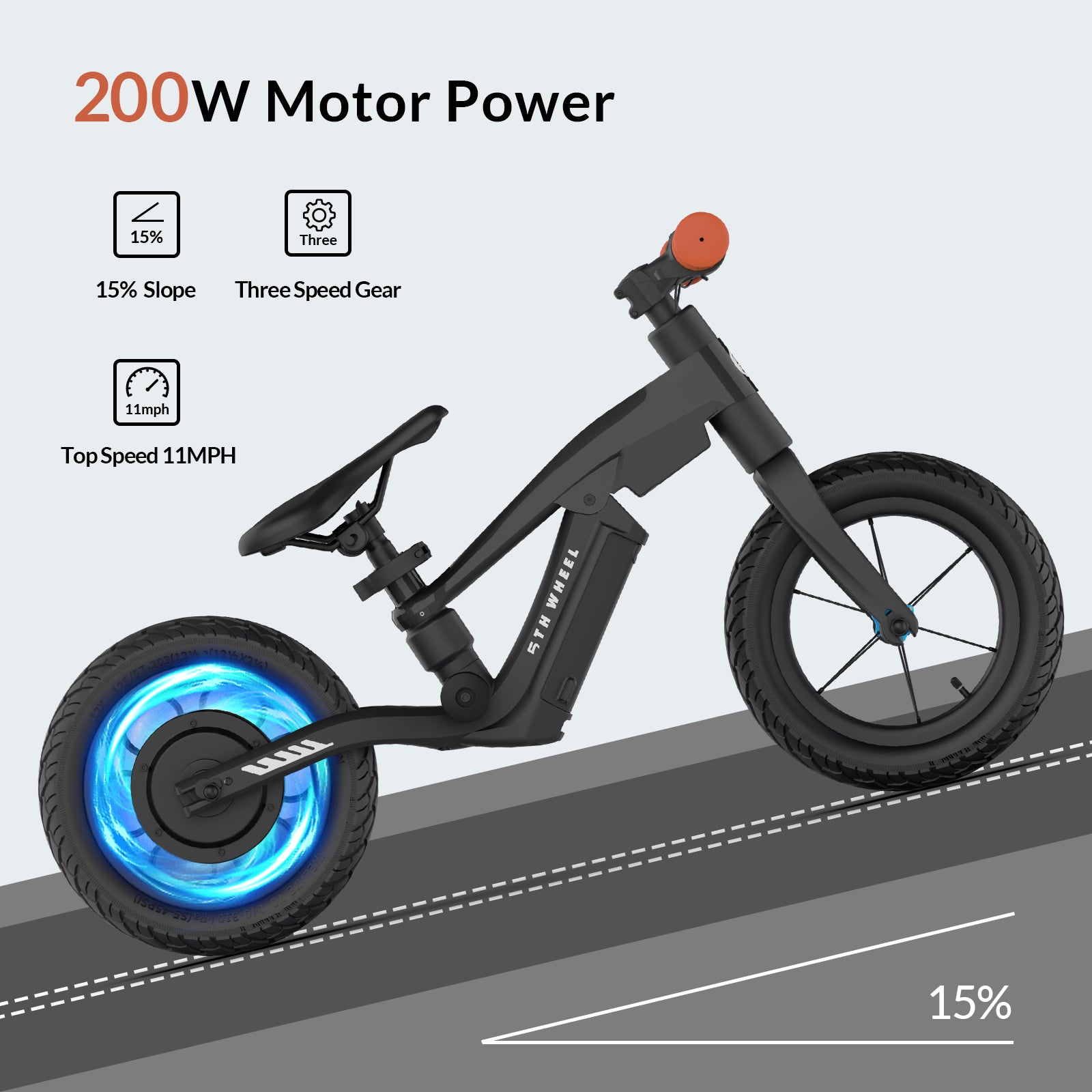 5TH WHEEL K8 Electric Bike for Kids | 3 Speed Modes, 12 inch Inflatable Tire, Adjustable Seat